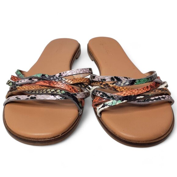 Madewell Tracie Flat Sandals Women's Multi Color Snakeskin Slip On Festival 8.5 - Picture 2 of 10